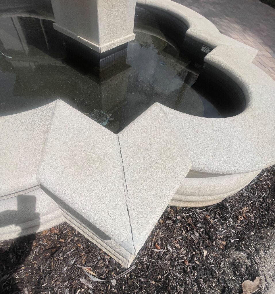 concrete precast fountain repair - before